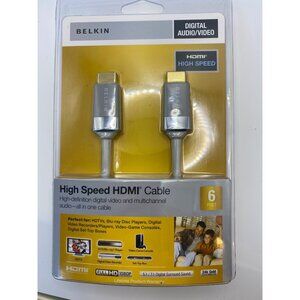 High Speed HDMI Cable 6Ft By Belkin 24K Gold-Plated Connectors Full HD 1080P Dig